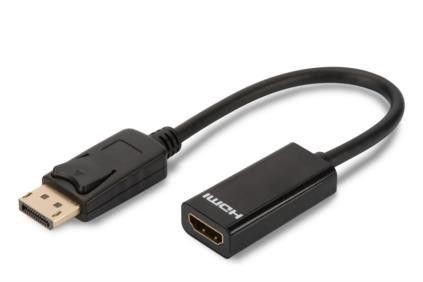 Assmann Kabel adapter Displayport z zatrzaskiem 1080p 60Hz FHD Typ DP/HDMI A M/Ż czarny 0,15m