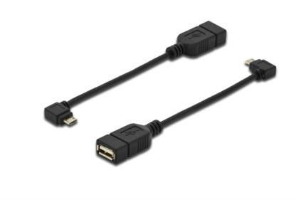 Assmann Kabel adapter USB 2.0 HighSpeed OTG Typ microUSB B kątowy/USB A M/Ż 0,15m Czarny