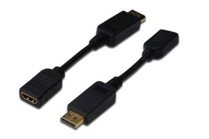 Assmann Kabel adapter Displayport z zatrzaskiem 1080p 60Hz FHD Typ DP/HDMI A M/Ż czarny 0,15m