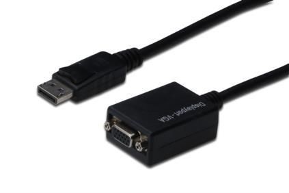 Assmann Kabel adapter Displayport z zatrzaskiem 1080p 60Hz FHD Typ DP/DSUB15 M/Ż 0,15m Czarny