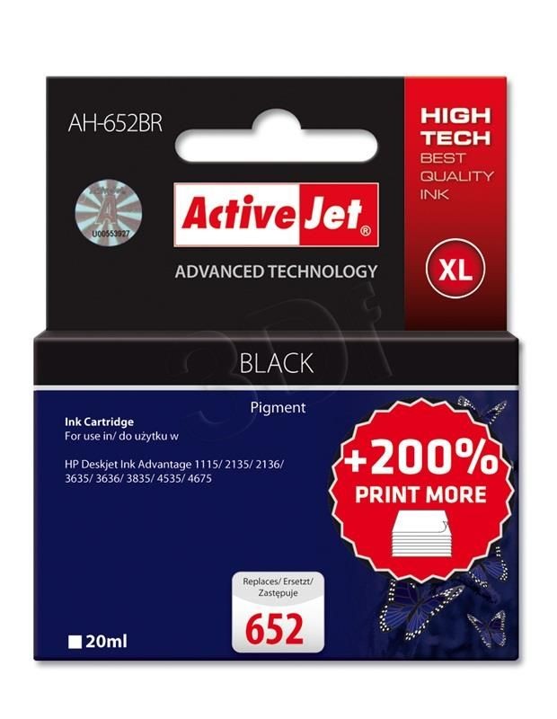 ActiveJet AH-652BR Tusz (zamiennik HP 652 F6V25AE; Premium; 20 ml; czarny)