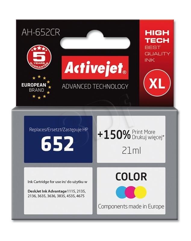 ActiveJet AH-652CR Tusz (zamiennik HP 652 F6V24AE; Premium; 21 ml; kolor)