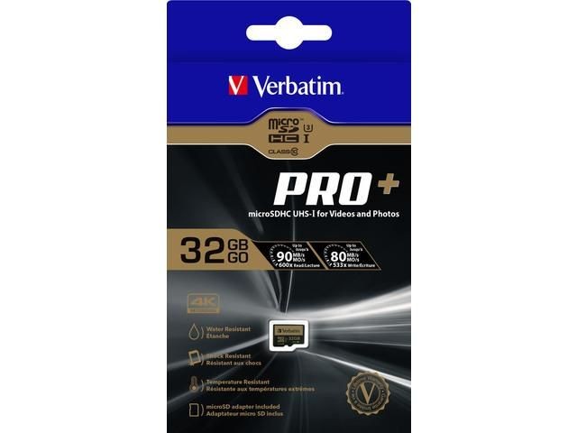 Verbatim MicroSDHC karta 32GB PRO+ Class 10, UHS 1 (R:90/W:80 MB/s)