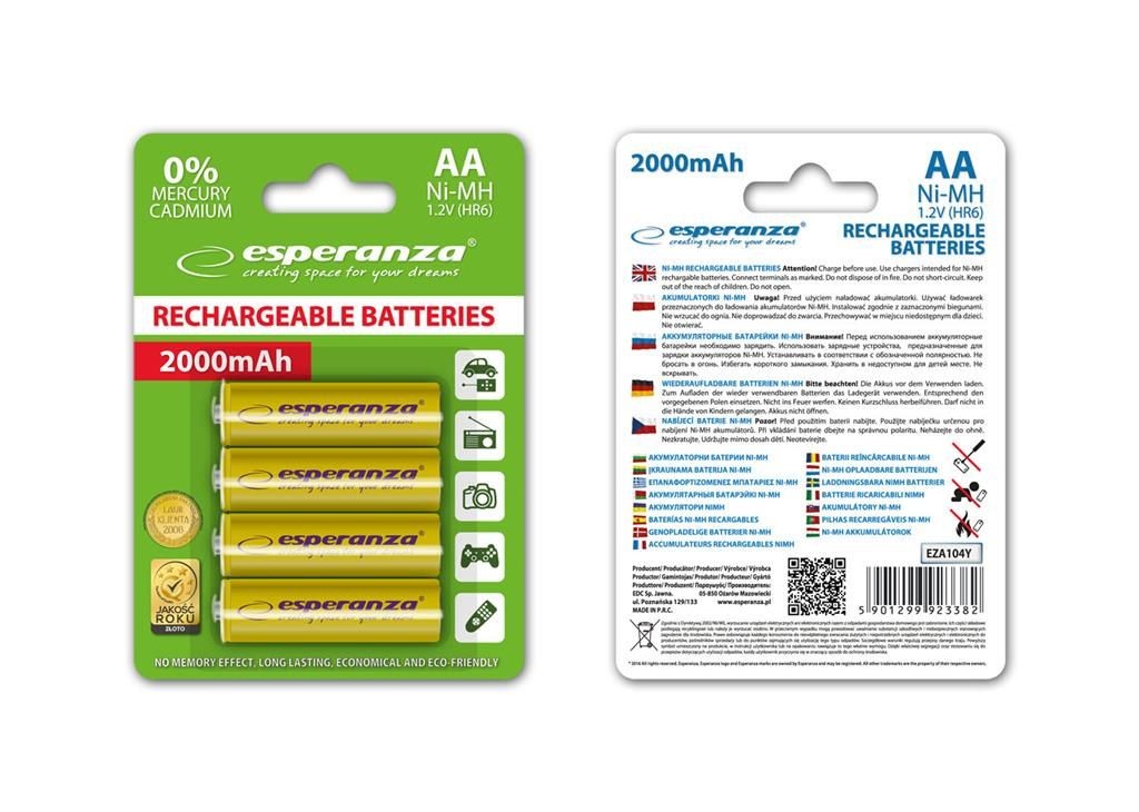 Esperanza Akumulatorki AA 2000mAh 4szt. żółte