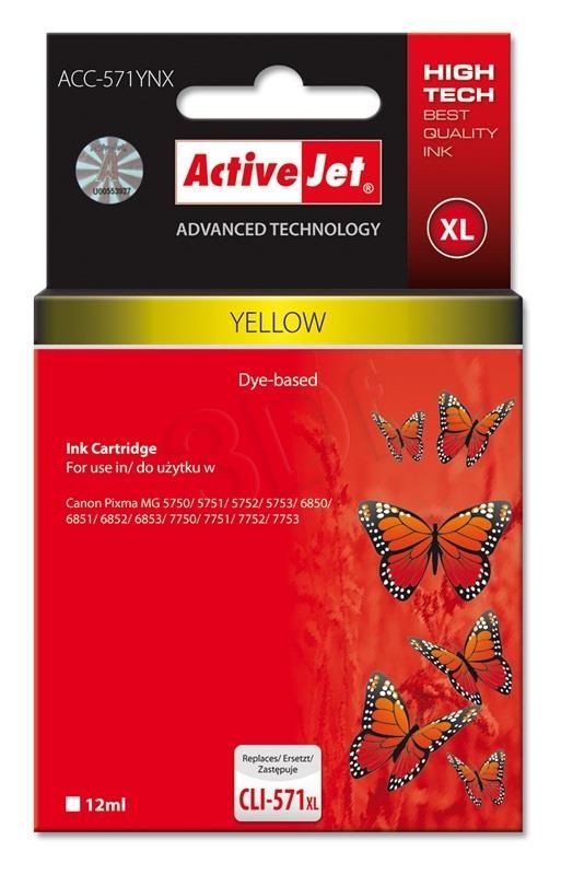 ActiveJet ACC-571YNX Tusz (zamiennik Canon CLI-571XLY; Supreme; 12 ml; żółty)