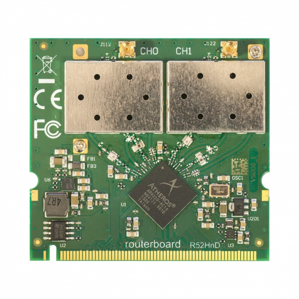 MikroTik 802.11a/b/g/n High Power Dual | Band MiniPCI card with MMCX | connectors