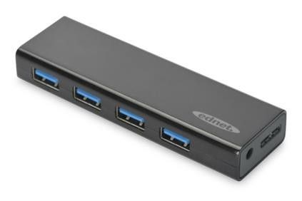 ednet HUB/Koncentrator 4-portowy USB 3.0 SuperSpeed, aktywny, czarny