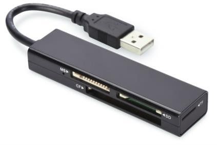 ednet Czytnik kart 4-portowy USB 2.0 HighSpeed (Compact Flash, SD, Micro SD/SDHC, Memory Stick), czarny