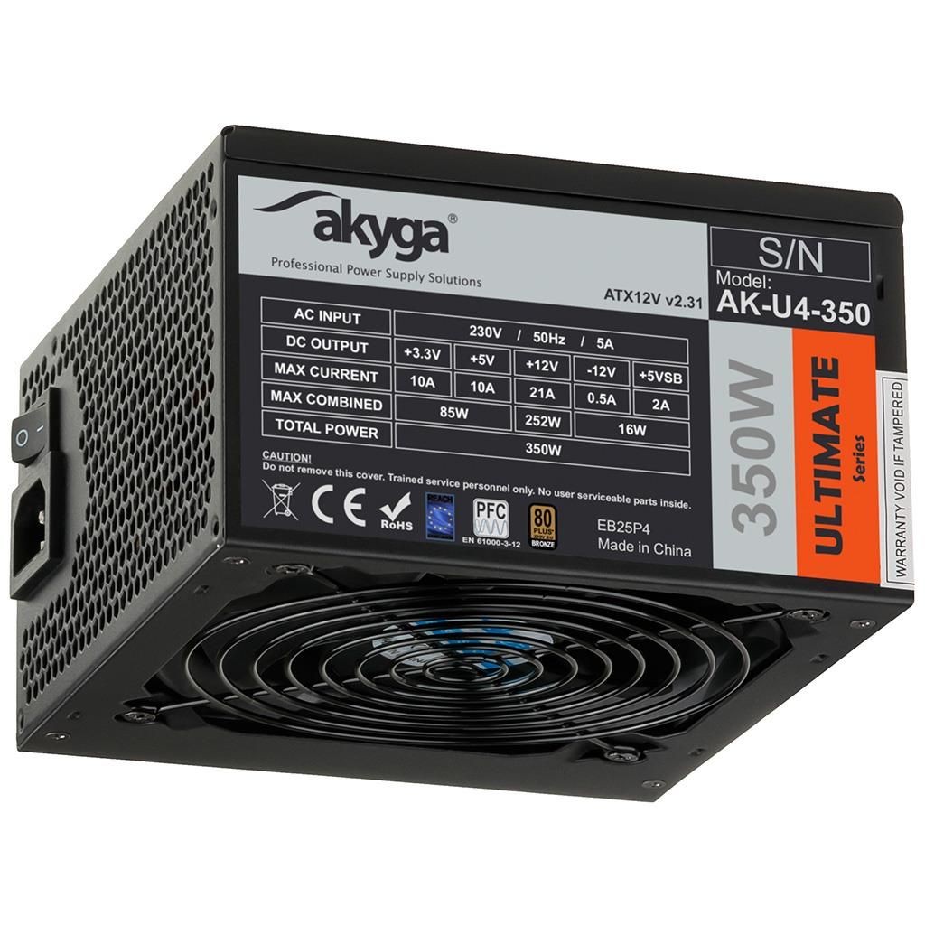 Akyga Zasilacz ATX 350W AK-U4-350 P4+4 PCI-E 6+2 pin 4x SATA APFC 80+ Bronze FAN 12cm