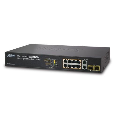 Planet Switch zarządzalny FGSD-1008HPS 8-Port PoE 100Base-TX + 2-Port Gigabit TP/SFP Combo