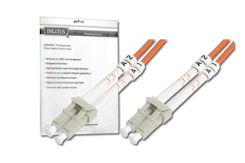 Digitus Patch cord światłowodowy FO LC/LC, dplx, MM 50/125, OM2, LSOH, 1m, pomarańczowy