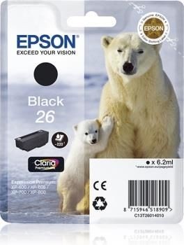 Epson C13T26014012 Tusz T2601 black Claria 6,2 ml XP-600/700/800