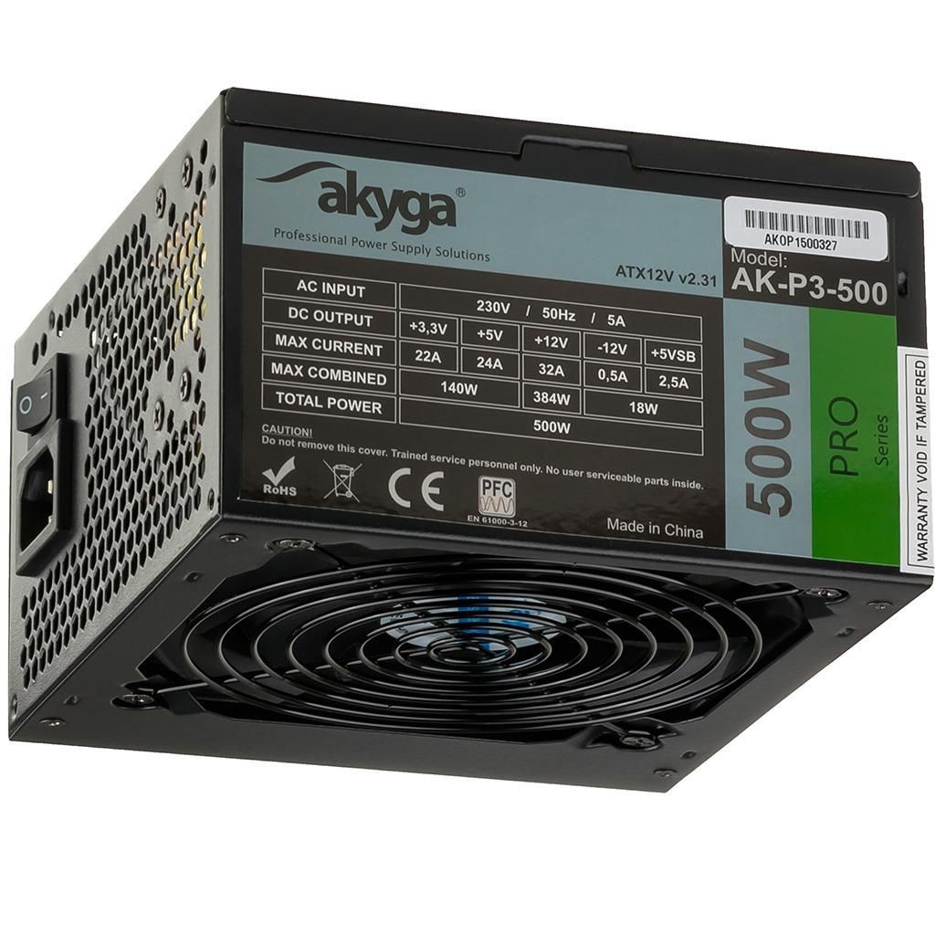 Akyga Zasilacz ATX 500W AK-P3-500 P4+4 2x PCI-E 6+2 pin 5x SATA 2x Molex PPFC FAN 12cm
