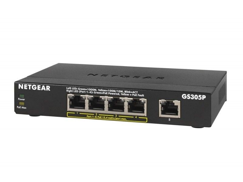 Netgear GS305P-100PES 5-Port, 4xPoE 55,5W Gigabit Desktop Switch Metal (GS305P)