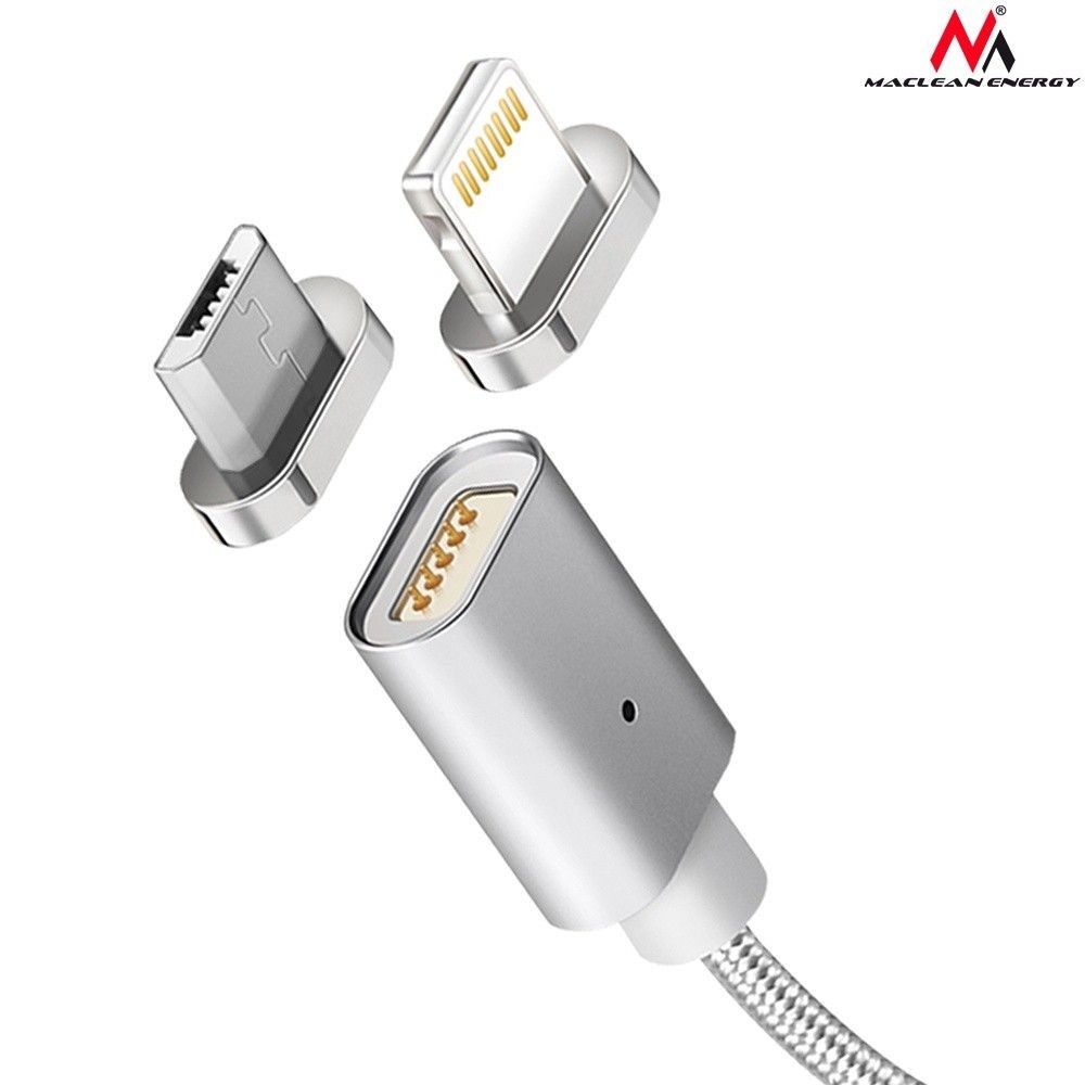 Maclean Kabel USB 2.0 MCE160 USB A (M) - Micro USB B (M) magnetyczny, Quick & Fast Charge, srebrny, 1m