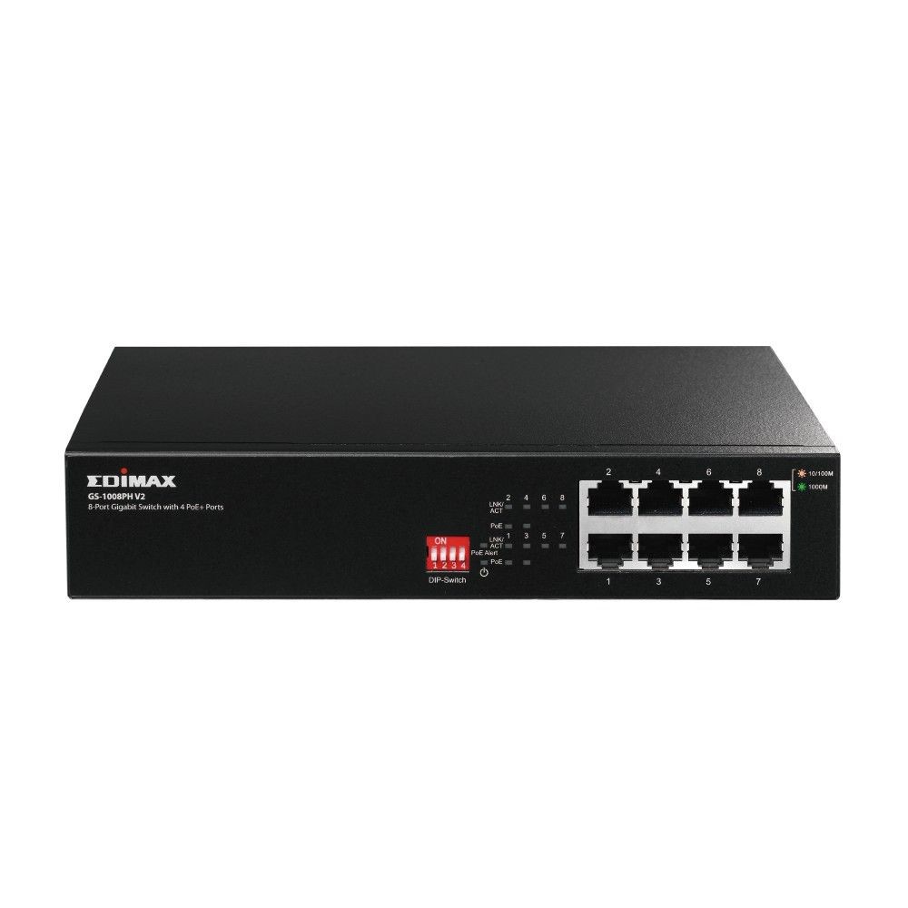 Edimax GS-1008PH V2 8x 10/100/1000Mbps Long Range Gigabit Switch with 4 PoE+ Ports & DIP Sw