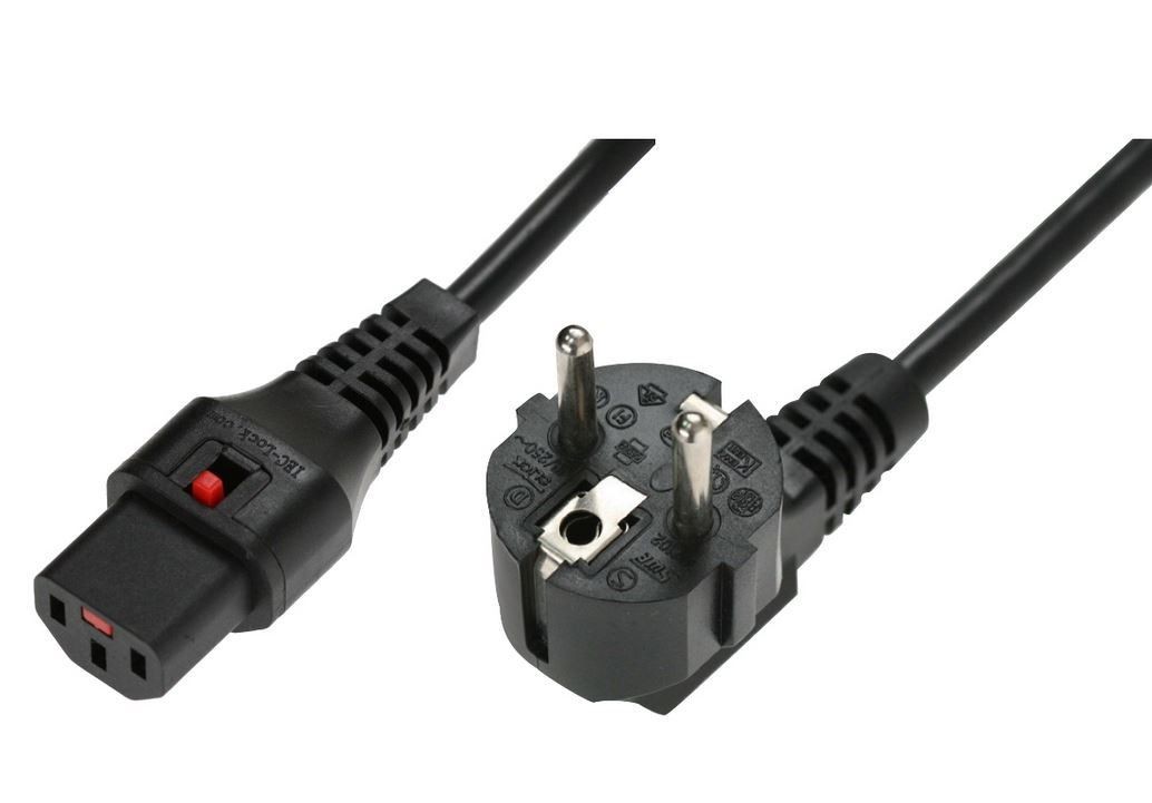 Assmann Kabel połączeniowy zasilający blokada IEC LOCK 3x1mm2 Schuko kątowy/C13 prosty M/Ż 2m czarny