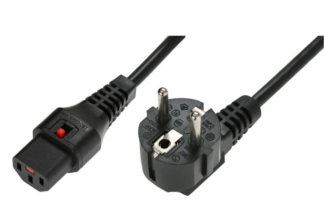 Assmann Kabel połączeniowy zasilający blokada IEC LOCK 3x1mm2 Schuko kątowy/C13 prosty M/Ż 1m Czarny