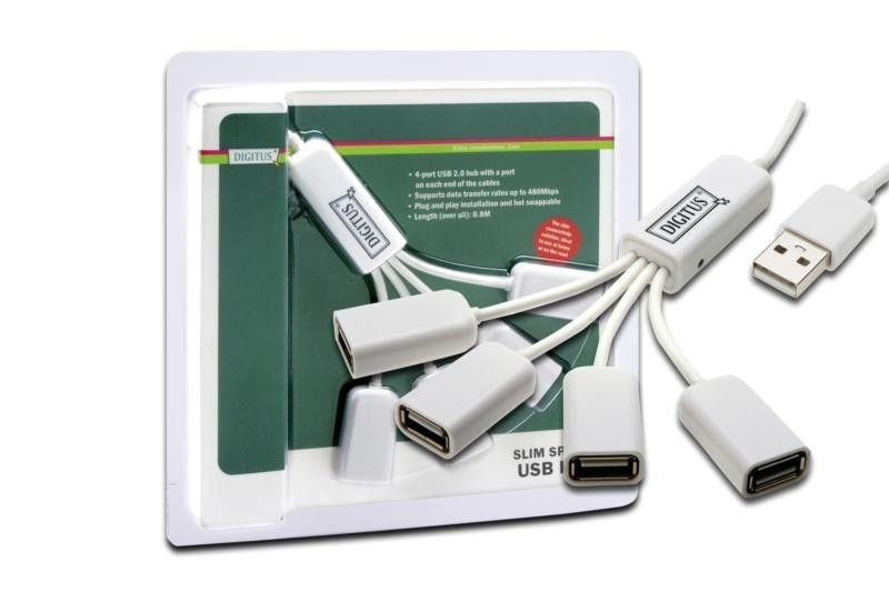 Digitus HUB/Koncentrator 4-portowy 'Spider' USB 2.0 SuperSpeed, pasywny, Biały