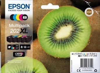 Epson C13T02G74010 Tusz Kiwi Multipack 202XL CMYK+photo black Claria Premium