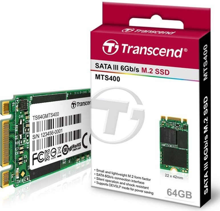 Transcend TS64GMTS400S SSD M.2 2242 SATA 6GB/s, 64GB, MLC (read/write 450/90MB/s) NGFF
