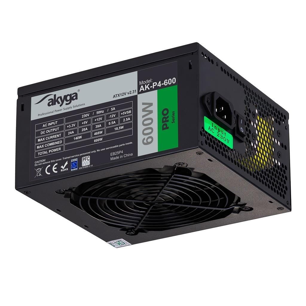 Akyga Zasilacz ATX 600W AK-P4-600 Semi-Modular P4+4 PCI-E 6 pin 6+2 pin 5x SATA 2x Molex FAN 12cm