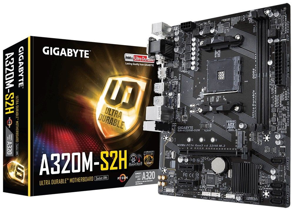 Gigabyte GIG GA-A320M-S2H GA-A320M-S2H ,2 x DDR4 DIMM ,1 x PCI Express x16 slot, HDMI/DVI-D