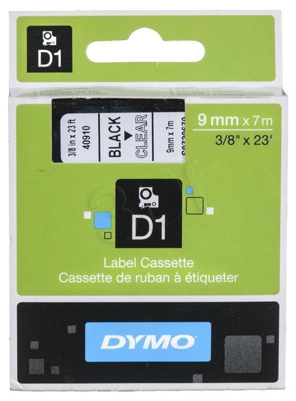 Dymo D1-TAPE 9MM X 7M/BLACK ON TRANSPARENT