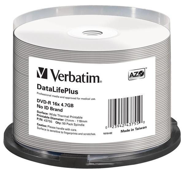 Verbatim DVD-R 4.7GB X16 AZO DL+ printable thermal białe NO ID (50 Cake)