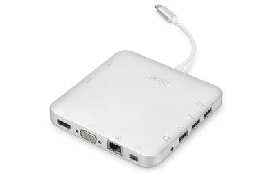 Digitus Stacja dokująca USB Typ C, 11 dodatkowych portów, funkcja Dual Monitor, 4K 30Hz, aluminiowa, Srebrna