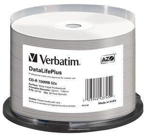Verbatim 43745 CD-R spindle 50 700MB 52x white wide printable