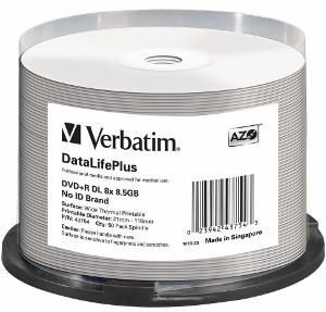 Verbatim 43754 DVD+R DLspindle 50 8,5GB 8x WIDE THERMAL PRINTABLE