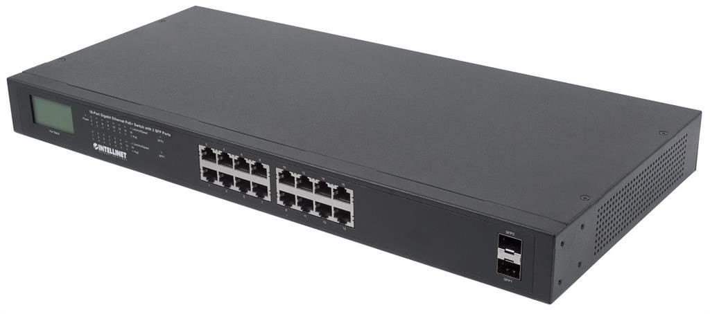 Intellinet Network Solutions Przełącznik Gigabit 16x RJ45, POE+, 2x SFP, LCD, Rack 19