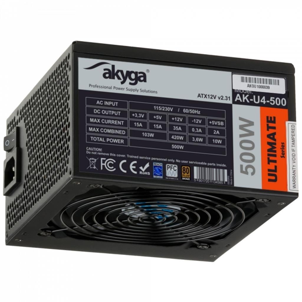 Akyga Zasilacz ATX 500W AK-U4-500 P4+4 PCI-E 6 pin 6+2 pin 6x SATA APFC 80+ Bronze FAN 12cm