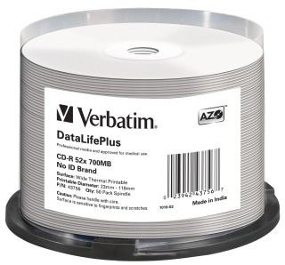 Verbatim 43756 CD-R cake box 50 700MB 52x do nadruku Wide Thermal