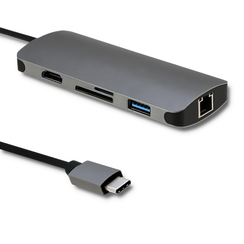 Qoltec ADAPTER USB 3.1 C MĘSKI | HDMI ŻEŃSKIE | USB 3.0 ŻEŃSKIE | RJ-45 ŻEŃSKIE | SD | MICRO SD | PD
