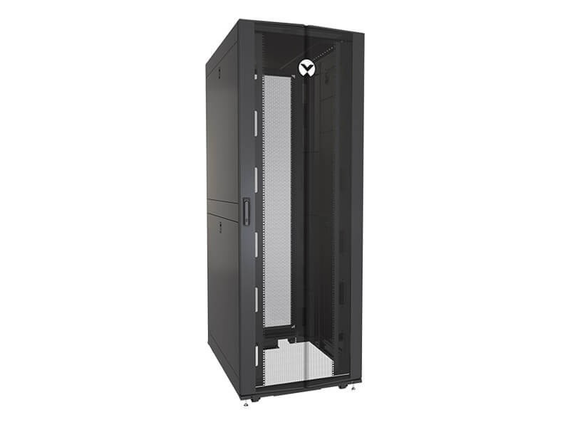 Vertiv Rack 48U 2265mm (96.16?)H x 600mm (23.62?)W x 1115mm (43.89?)D with (1) 77% Perforated Locking Front Door, (2) 77% Perforated Split Locking Rear Doors, Color RAL 7021 Black gray