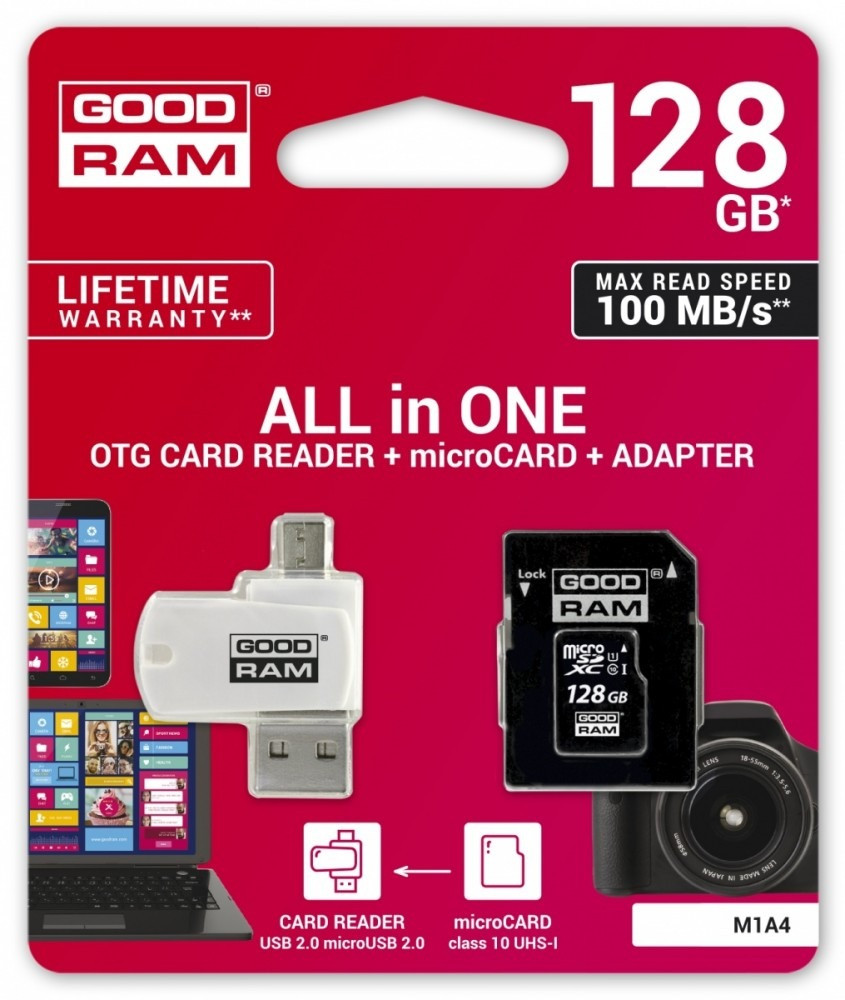 GoodRam Karta microSDHC 128GB CL10 + adapter + czytnik