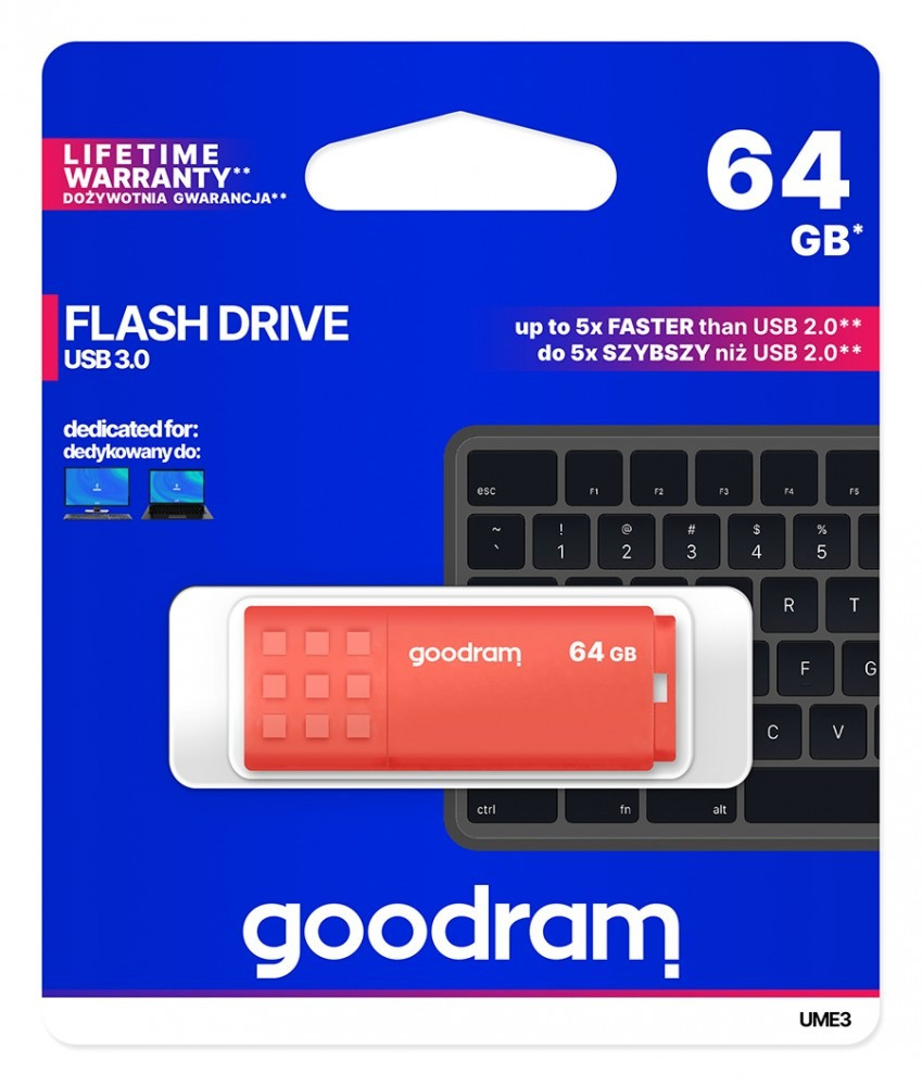 GoodRam Pendrive UME3 64GB USB 3.0 Pomarańczowy