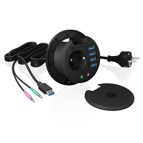 RaidSonic Technology Hub biurkowy IB-HUB1430 80 mm, 4x USB 3.0 Type-A, Audio in /out, kontakt 220V