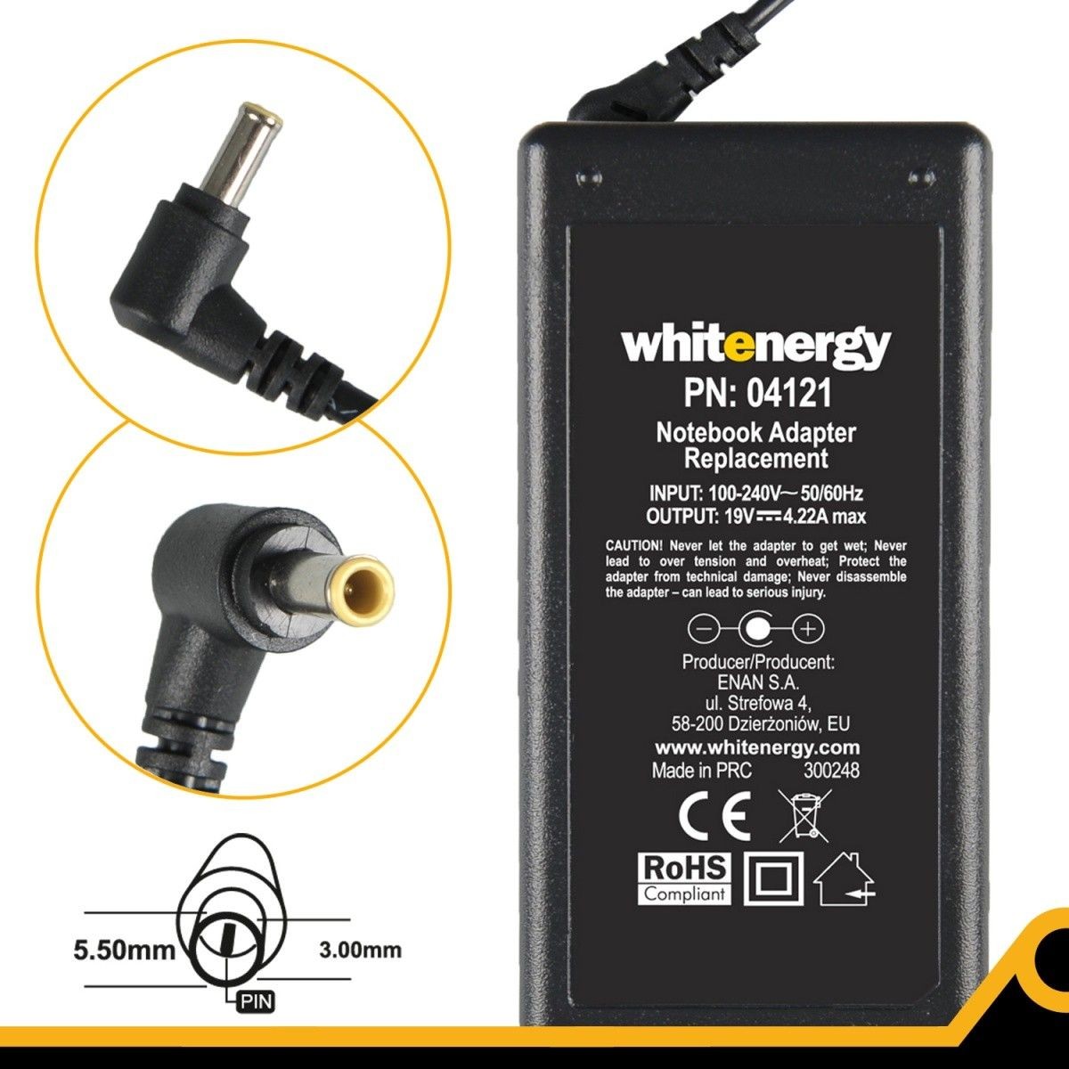 Whitenergy Zasilacz Power Supply/ 19V 4.22A plug 5.5x3.0 mm