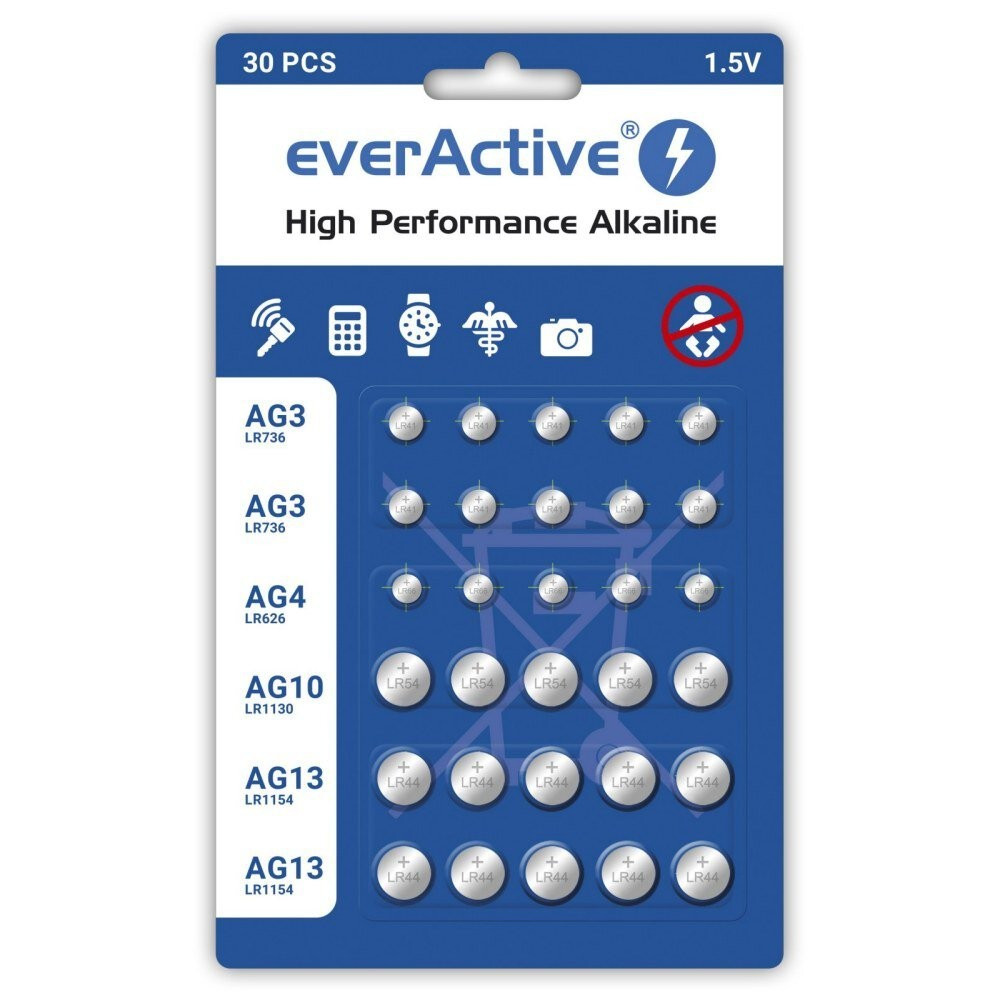 Everactive Baterie alkaliczne mini AGMIX ZESTAW 30 szt. 10x LR41, 5x LR626,5x LR1130, 10x LR1154