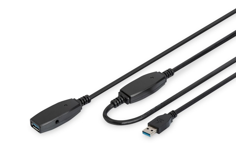 Assmann Kabel przedłużający USB 3.0 SuperSpeed Typ USB A/USB A M/Ż aktywny Czarny 10m
