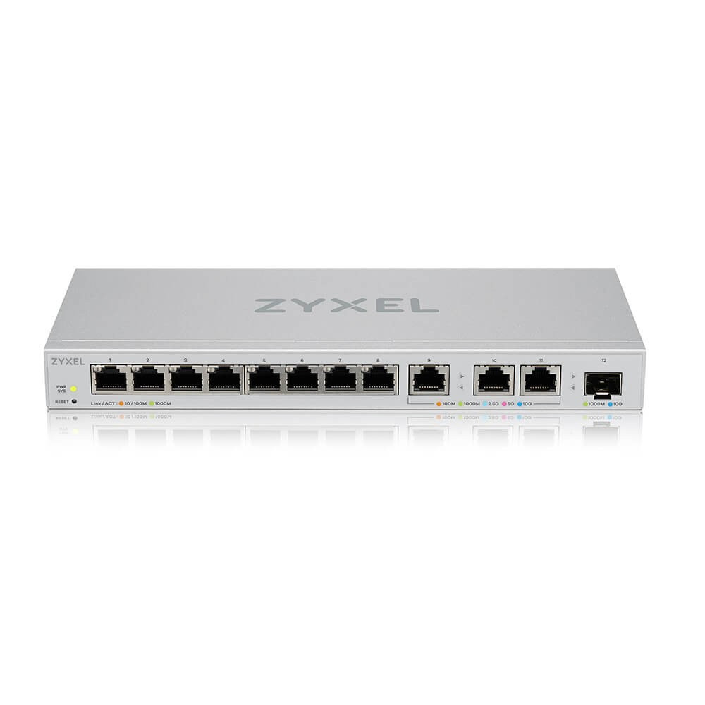 ZyXEL Przełącznik zarządzalny XGS1250-12, 12-Port Gigabit webmanaged Switch with 8 port 1G + 3-Port MultiGig 1/2.5/5/10G + 1-Port SFP+ XGS1250-12-ZZ01