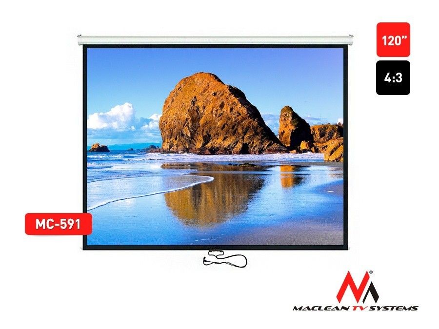 Maclean Ekran projekcyjny MC-591 120 cali 4:3 240x180 , auto-lock Ściana lub sufit Biały matowy