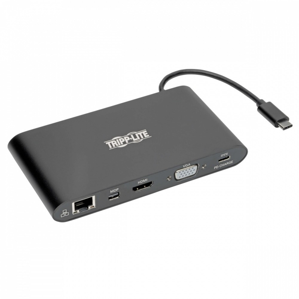 Eaton Stacja dokująca USB-C, podwójny wyświetlacz 4K HDMI/mDP, VGA, USB 3.2 Gen 1, koncentrator USB-A/C, GbE, karta pamięci, ładowanie PD 100 W