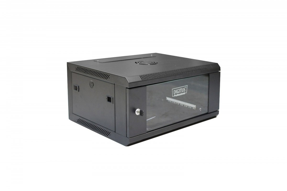 Digitus Szafa krosowa wisząca 19 cali 4U rack 600x450, drzwi szyba, niedzielona, złożona, nośność 60kg Czarna