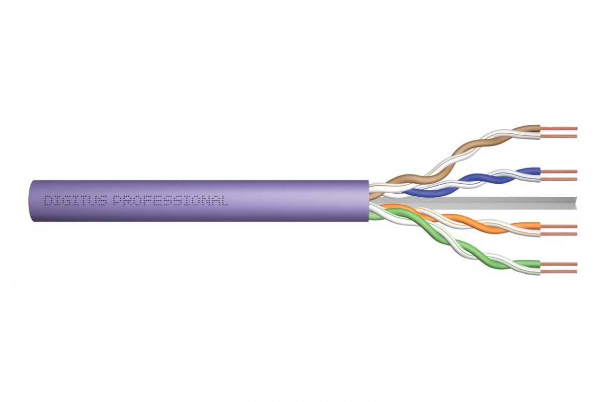 Digitus Kabel teleinformatyczny instalacyjny kat.6, U/UTP, Dca, drut, AWG 23/1, LSOH, 100m, Fioletowy