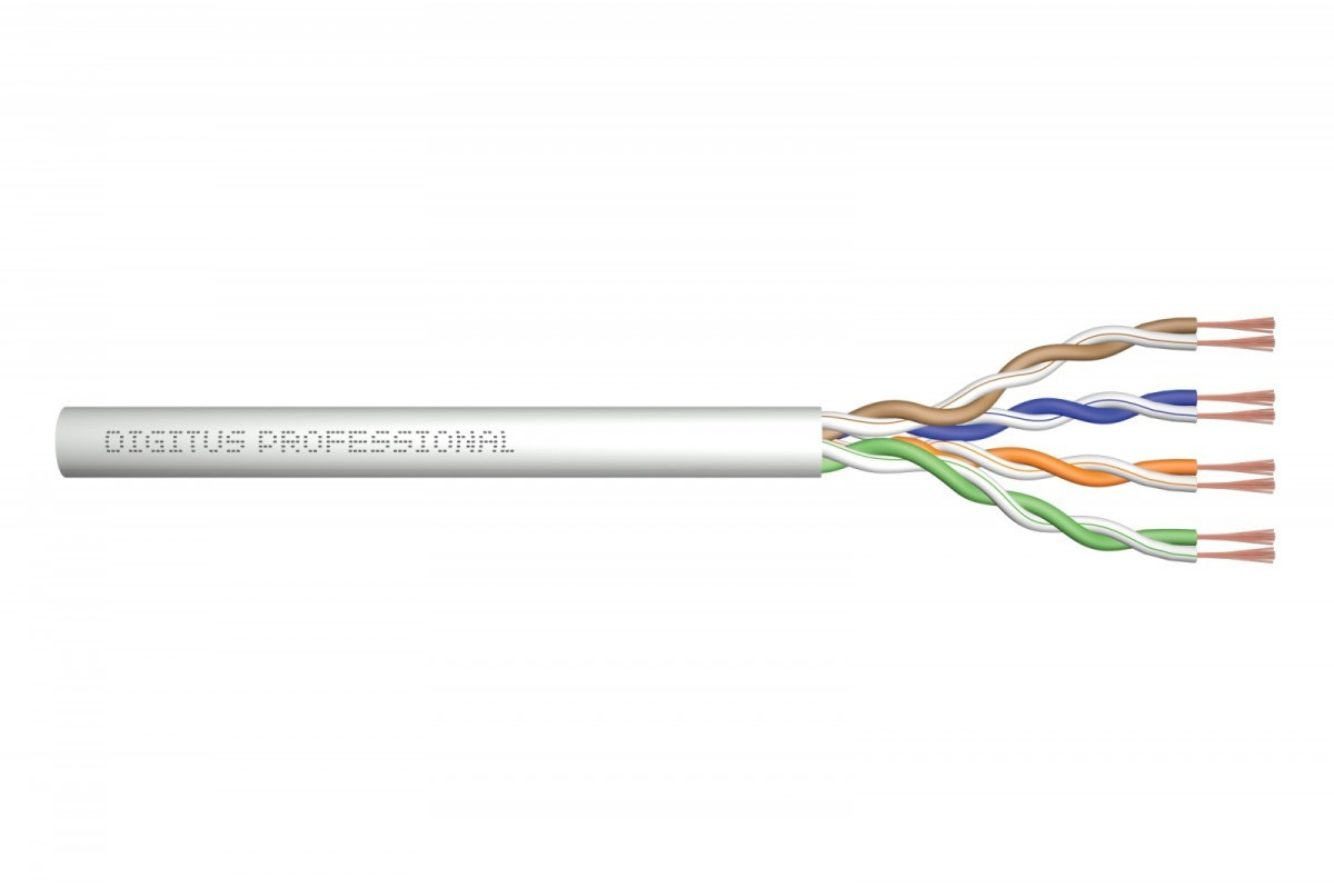Digitus Kabel teleinformatyczny instalacyjny kat.5e, U/UTP, Eca, drut, AWG 24/1, PVC, 50m, Szary