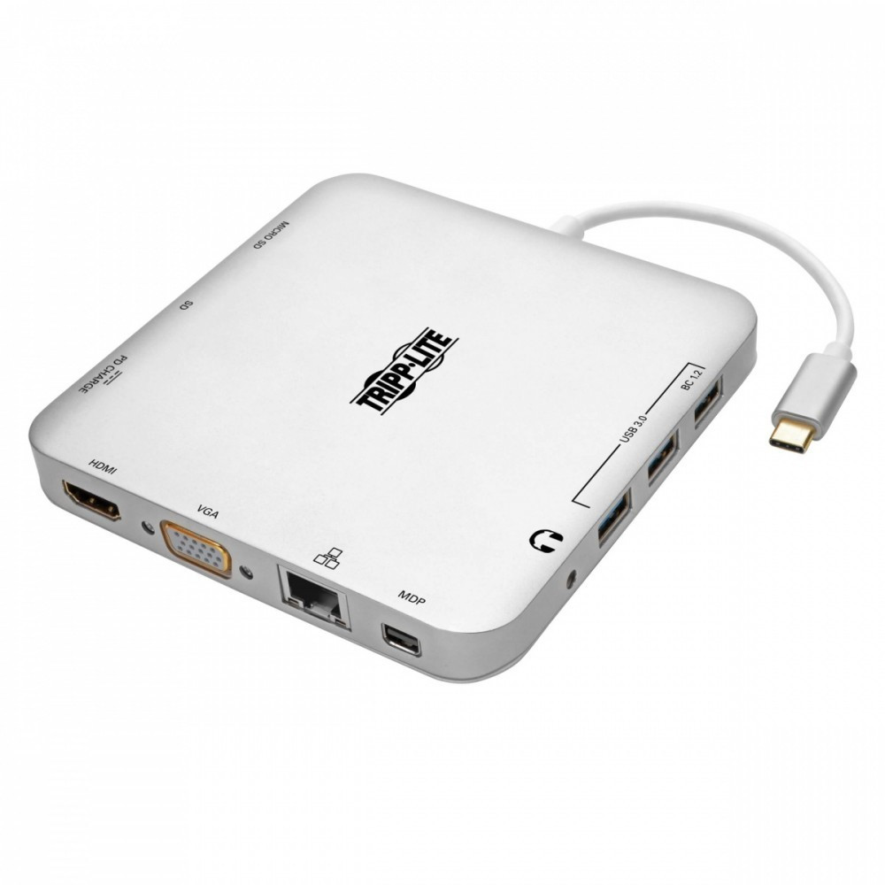 Eaton Stacja dokująca USB-C, podwójny wyświetlacz 4K HDMI/mDP, VGA, USB 3.2 Gen 1, koncentrator USB-A/C, GbE, ładowanie PD 60 W U442-DOCK2-S